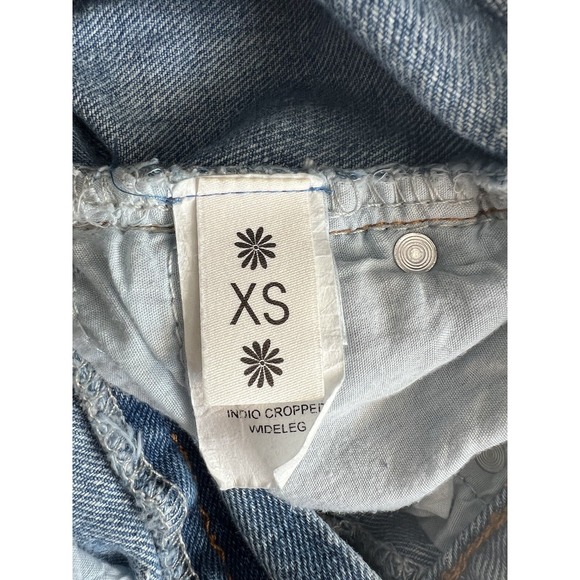 MuMu Jeans Women's High Rise Wide Leg Cropped Distressed Raw Hem Size XS - Picture 3 of 5